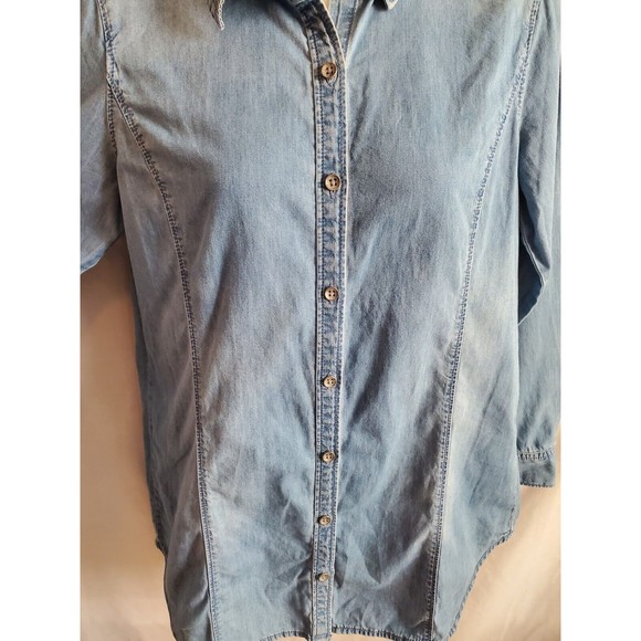 J Jill Womens Denim Button Down Collard Tapered Top Size XS - Picture 4 of 12